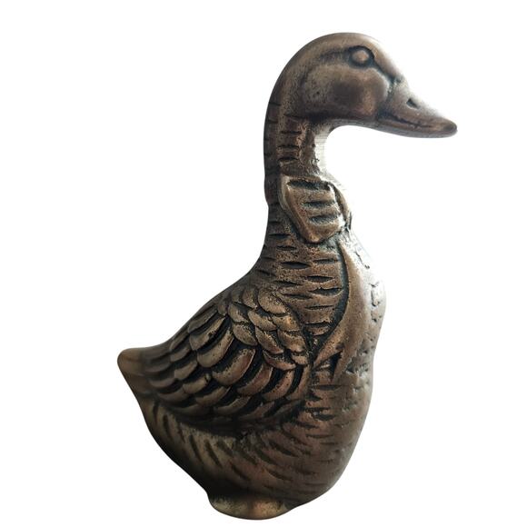 Vintage Solid Brass Duck Figurine Collectible Goose Home Decor Bird Mid Century - Picture 2 of 11